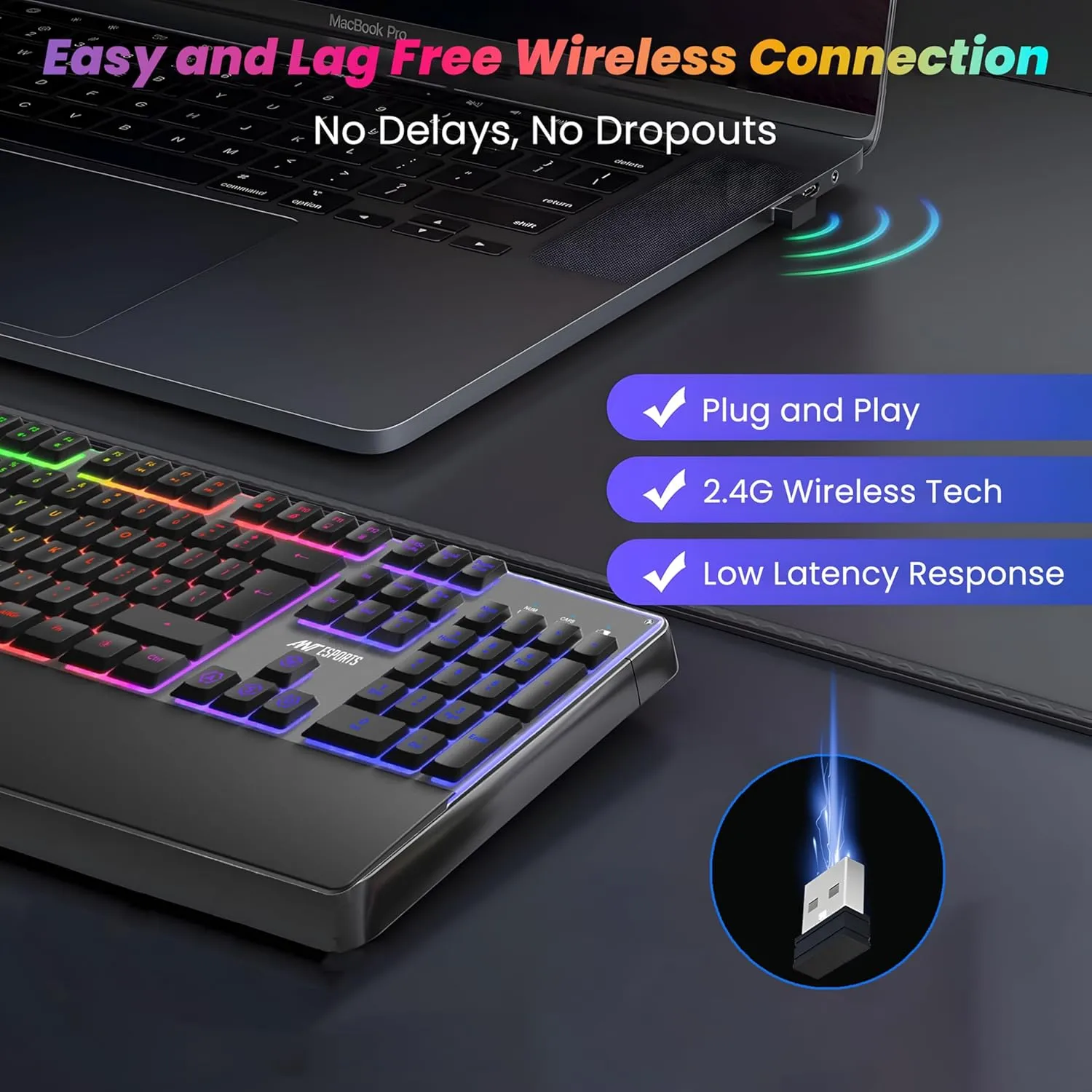 Ant Esports Wireless Gaming Keyboard Mouse Combo RGB (KM500 Pro) view 7
